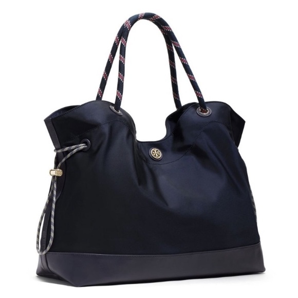Tory Burch Navy Blue Nylon Cinched Tote Bag - Picture 14 of 14